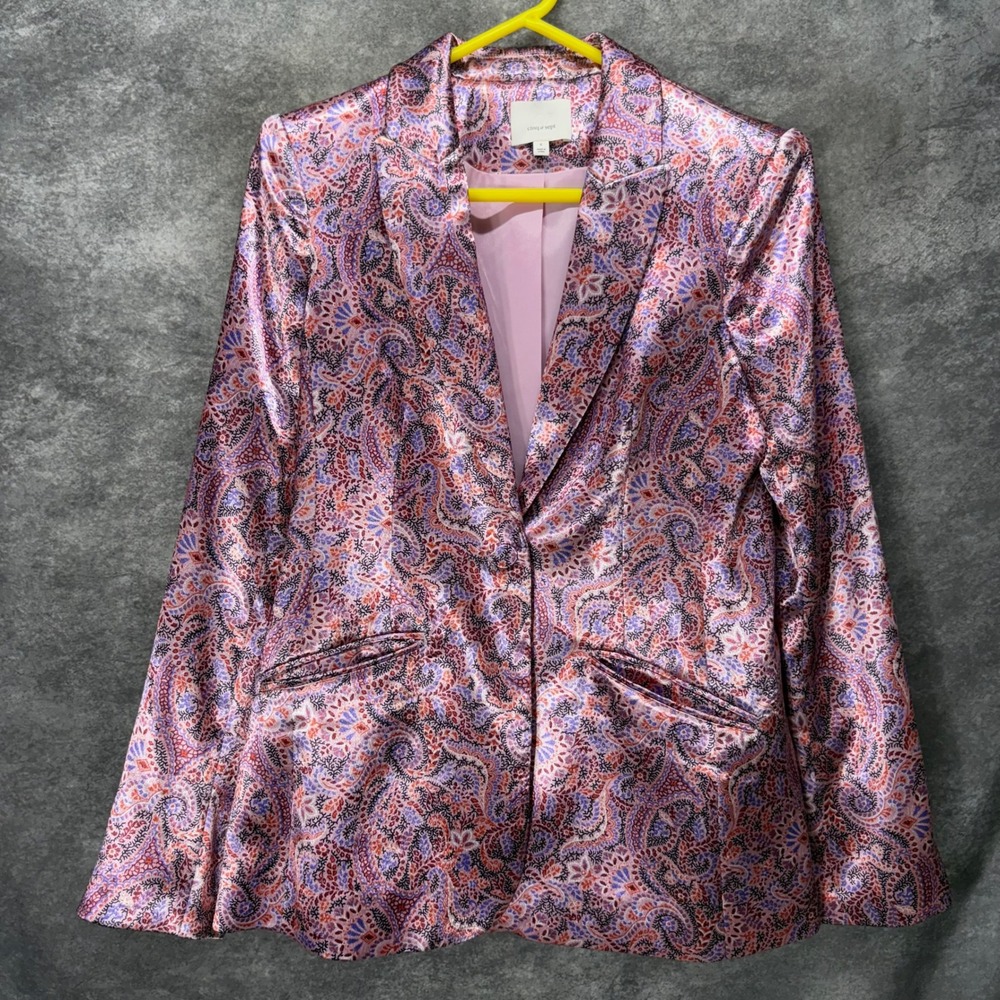 Cinq a Sept Estelle Pink Paisley Print Satin Blazer Jacket Size 6 Psychedelic